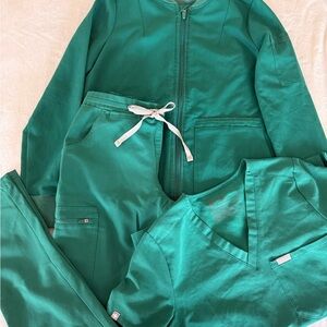 Figs Hunter Green Scrub set with Zip-Up Jacket
